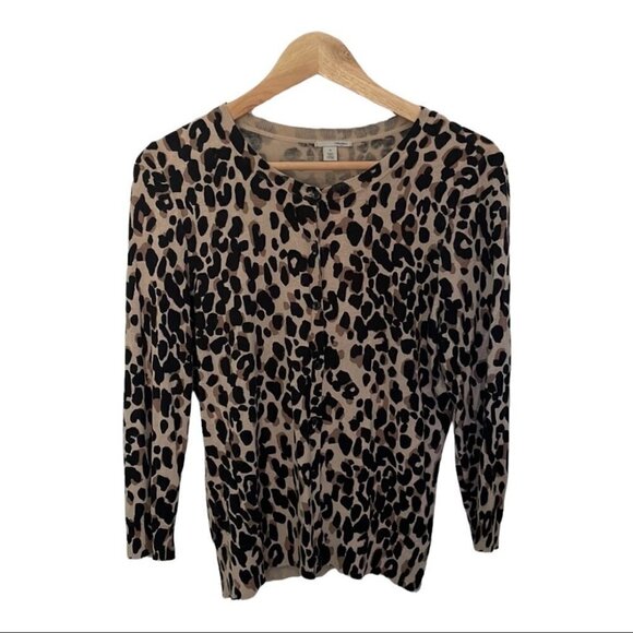 Halogen Leopard Print Crewneck Cardigan - Picture 2 of 8